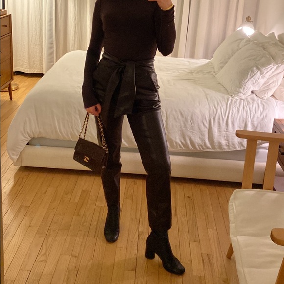 Jonathan Simkhai - Tessa Vegan Leather Tie Waist Pant In Brown - Picture 2 of 10